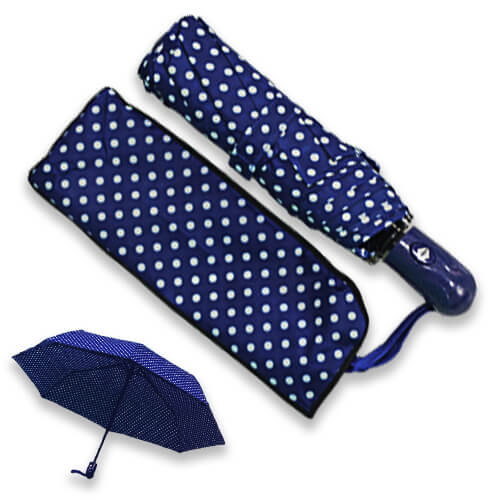 Mini Parapluie Automatique - Bleu à Pois Blanc - un-parapluie.fr