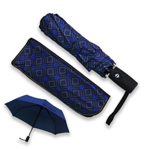 Mini Parapluie Automatique - Losanges et Fleurs Bleu - un-parapluie.fr