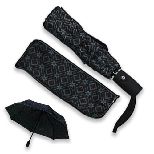 Mini Parapluie Automatique - Losanges et Fleurs Noir et gris - un-parapluie.fr