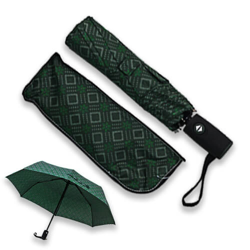 Mini Parapluie Automatique - Losanges et Fleurs Vert - un-parapluie.fr