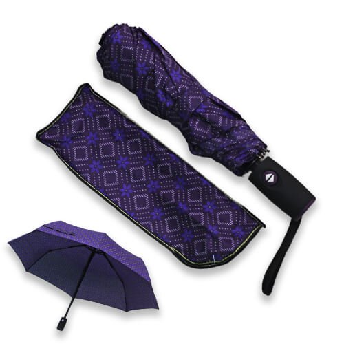 Mini Parapluie Automatique - Losanges et Fleurs Violet - un-parapluie.fr