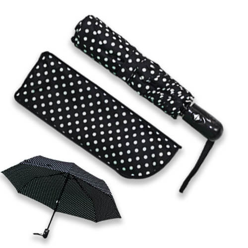 Mini Parapluie Automatique - Noir à Pois Blanc - un-parapluie.fr