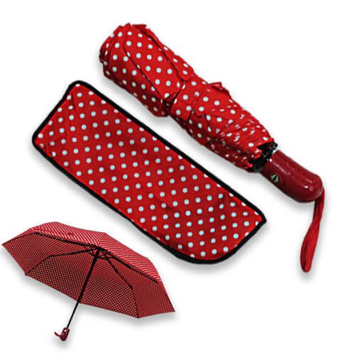 Mini Parapluie Automatique - Rouge à Pois Blanc - un-parapluie.fr
