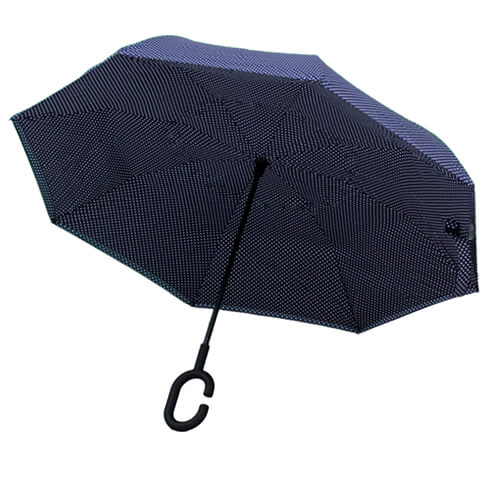 Parapluie Inversé - Bleu à Pois Blanc RV - un-parapluie.fr