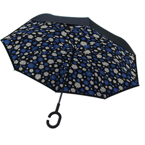 Parapluie Inversé - Fleur Bleue et Blanche - un-parapluie.fr