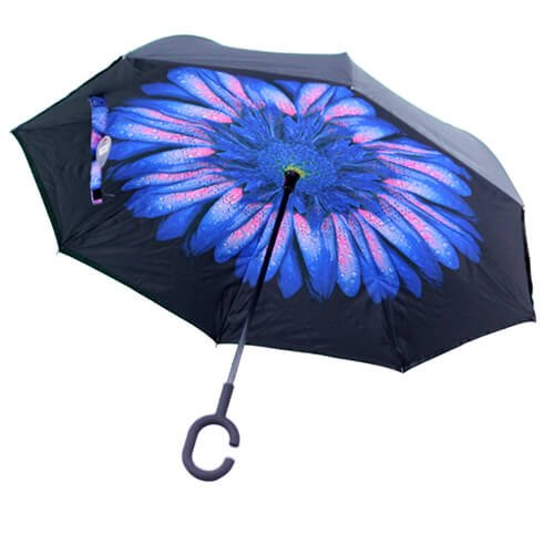 Parapluie Inversé - Fleur Bleue et Rose - un-parapluie.fr