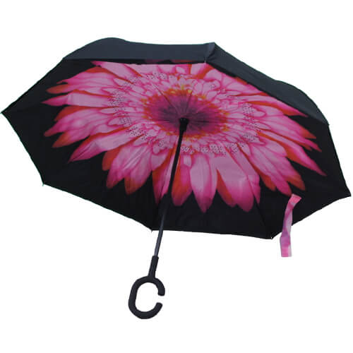Parapluie Inversé - Fleur Rose - un-parapluie.fr