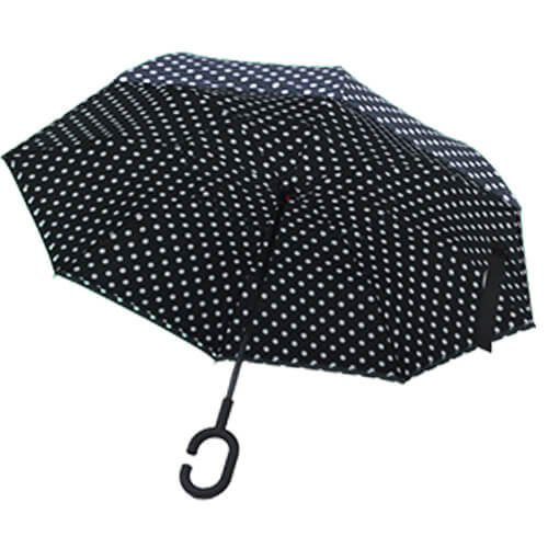 Parapluie Inversé - Noir à Pois Blanc RV - un-parapluie.fr