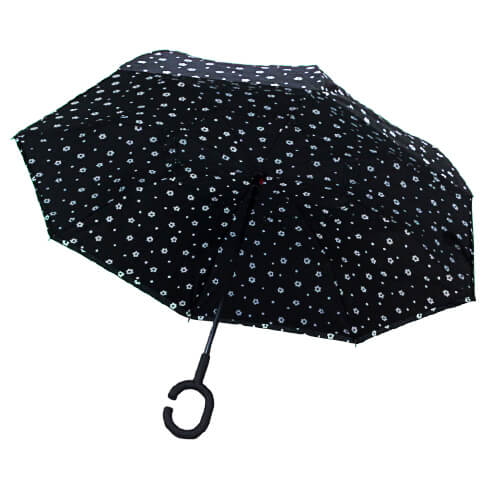 Parapluie Inversé - Noir Fleur Blanche RV - un-parapluie.fr