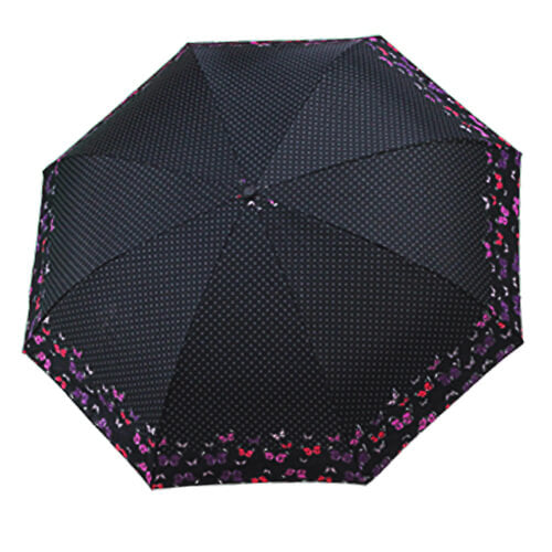 Parapluie Inversé - Noir à Pois Blanc Bordure Papillons RV